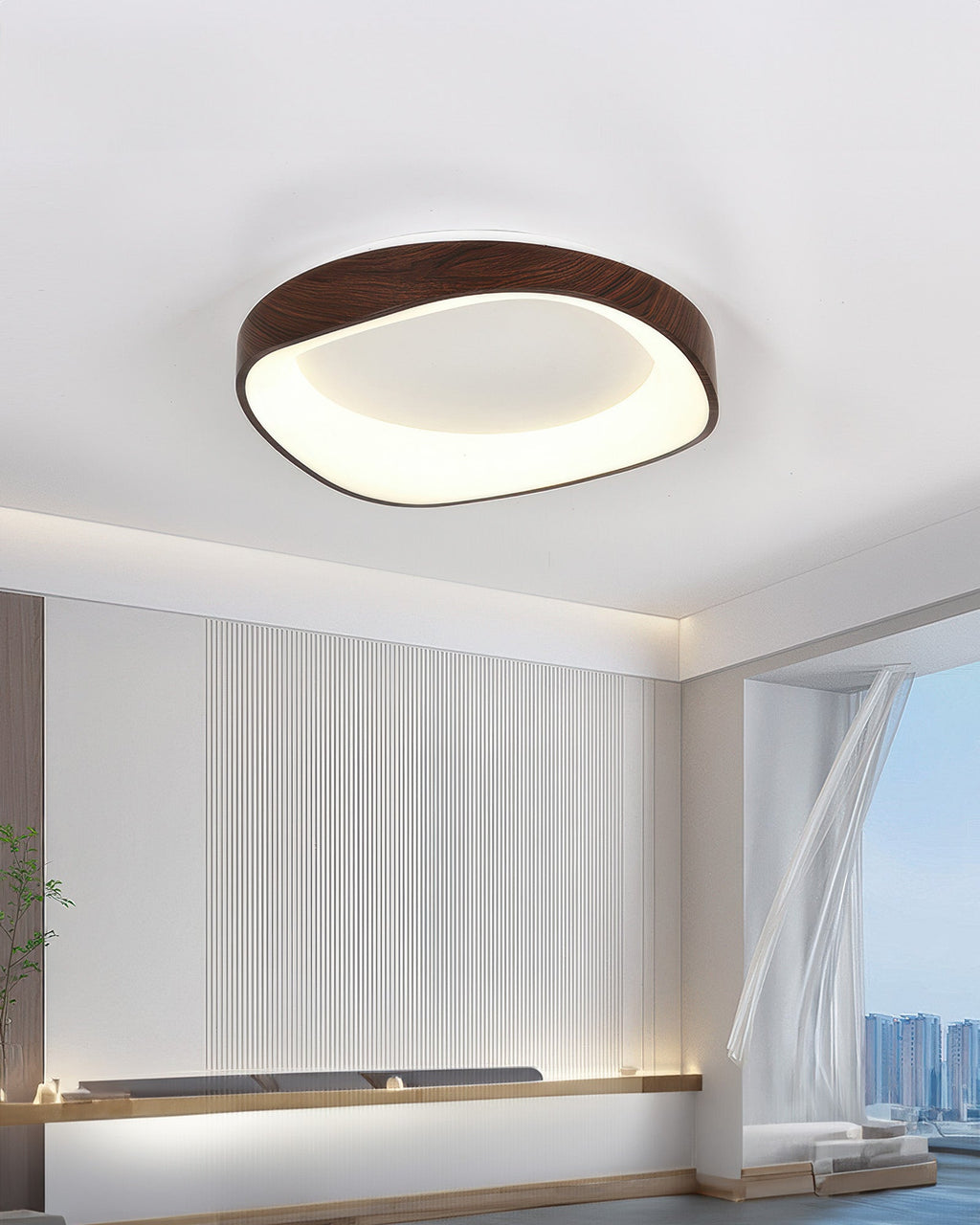 NordraHome Nordic Wood Grain LED Ceiling Light In Minimal Scandi Design For Living Rooms And Bedrooms