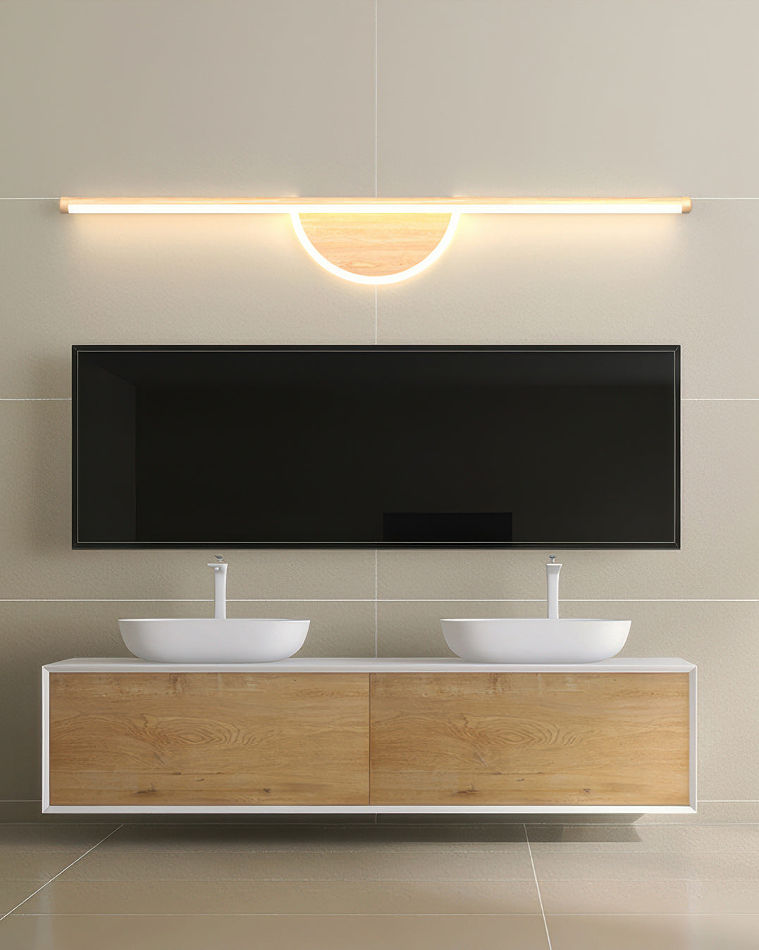 Lámpara de pared de madera Lumiva Arc con brillo suave de tubo para ambientes, fondos de TV, pasillos y balcones