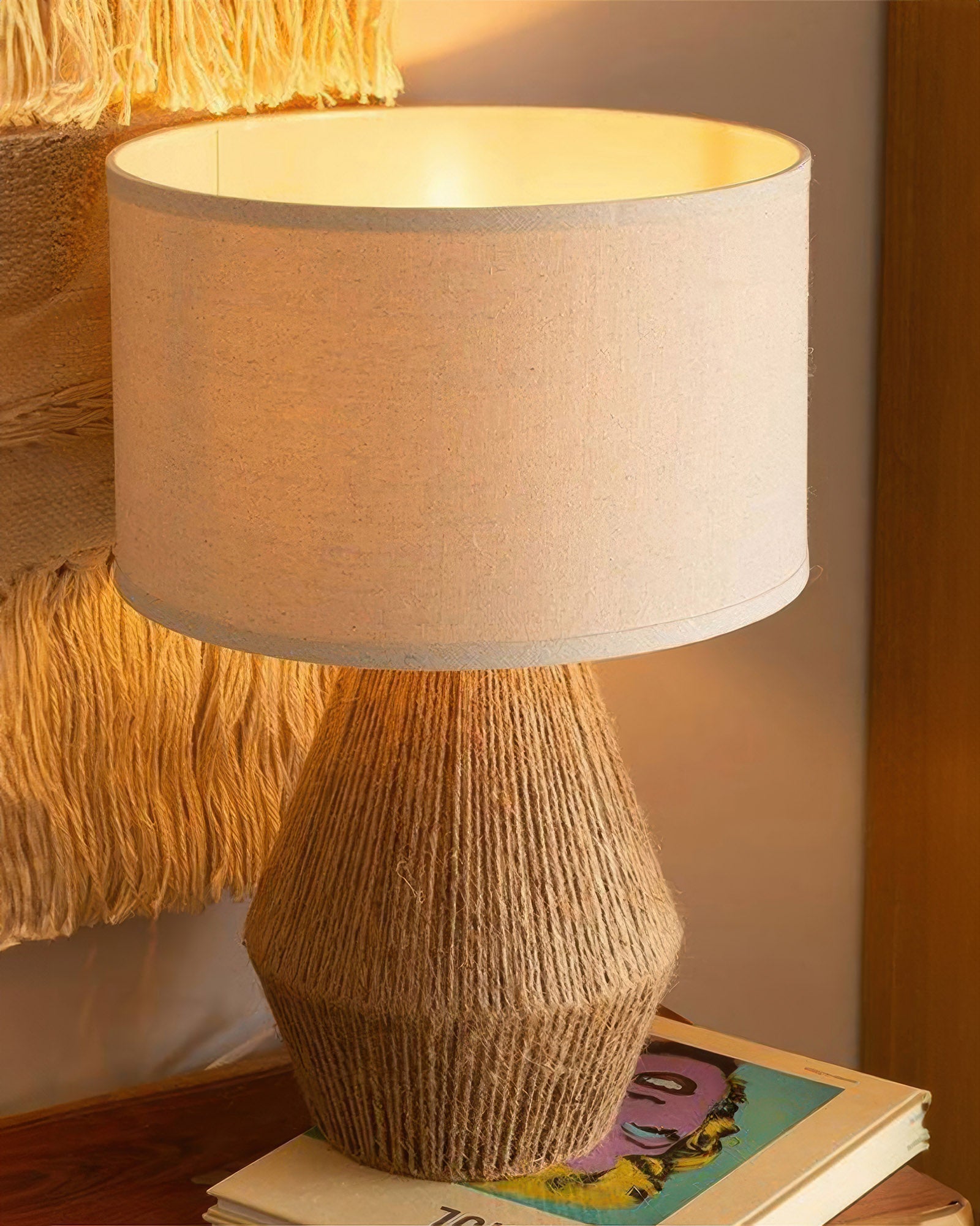 Kinara Handwoven Hemp Desk Lamp With Japanese Minimalist Design And Eco Conscious Natural Weave