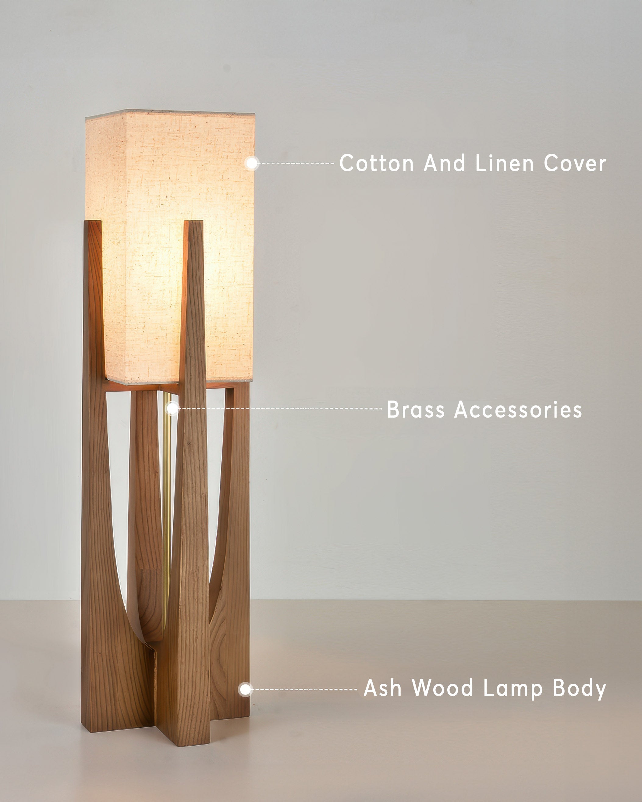 Haru Japanese Inspired Walnut Floor Lamp With Brass Accents And Minimalist Design