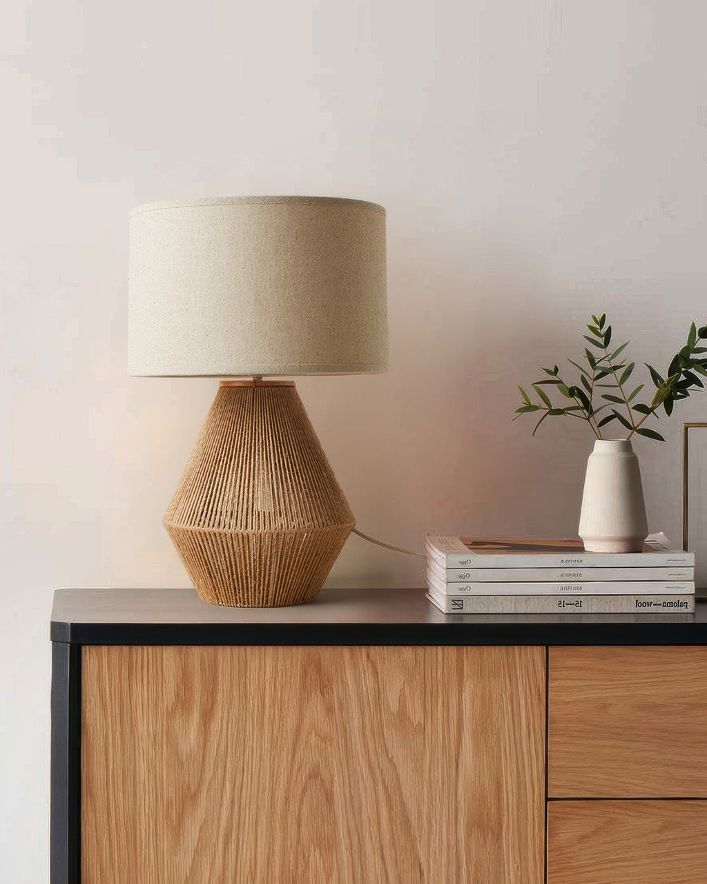 Kinara Handwoven Hemp Desk Lamp With Japanese Minimalist Design And Eco Conscious Natural Weave