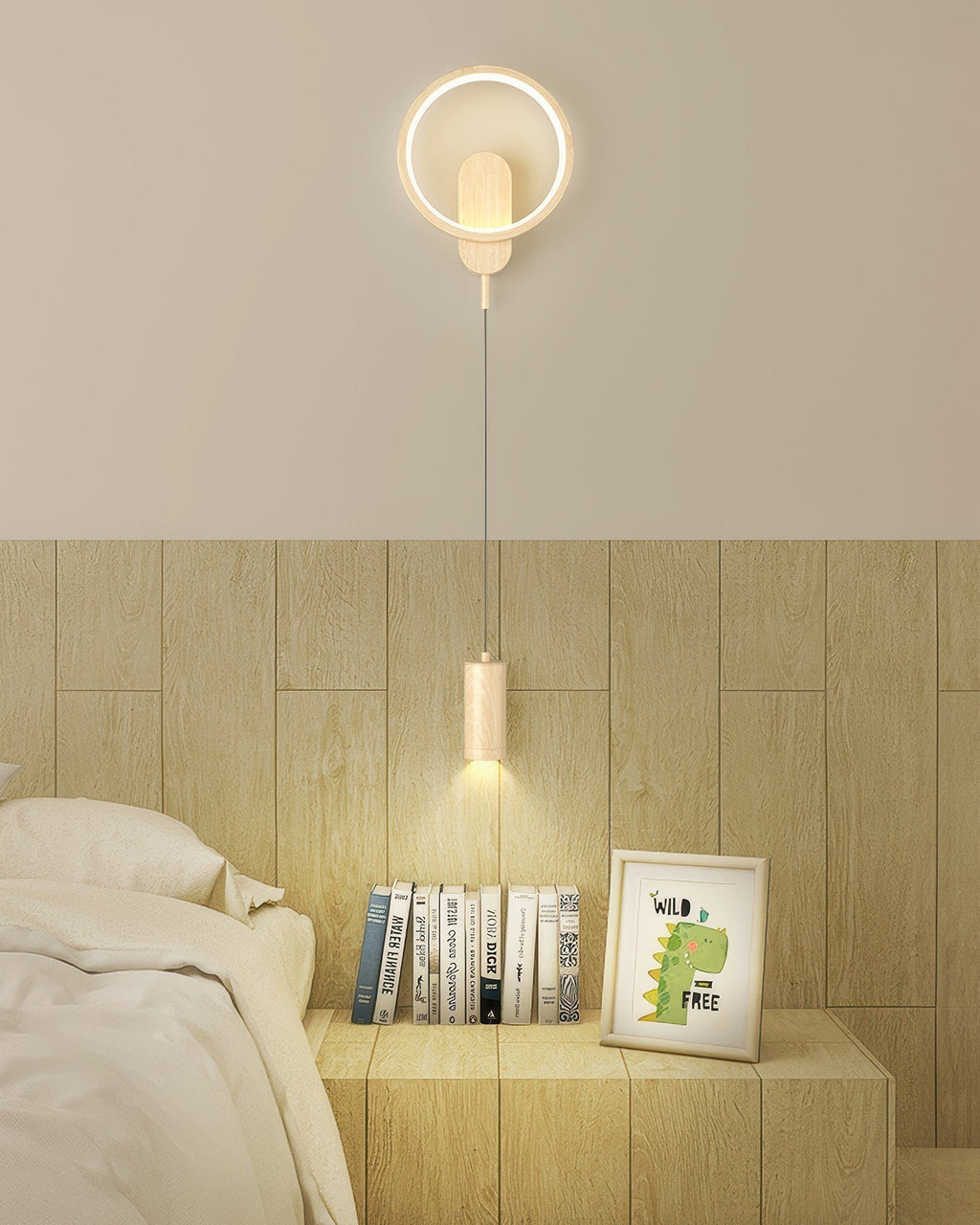 SoraLume Nordic Wood Grain Wall Lamp With Japanese Influence For Cozy Ambient Lighting In Living Spaces
