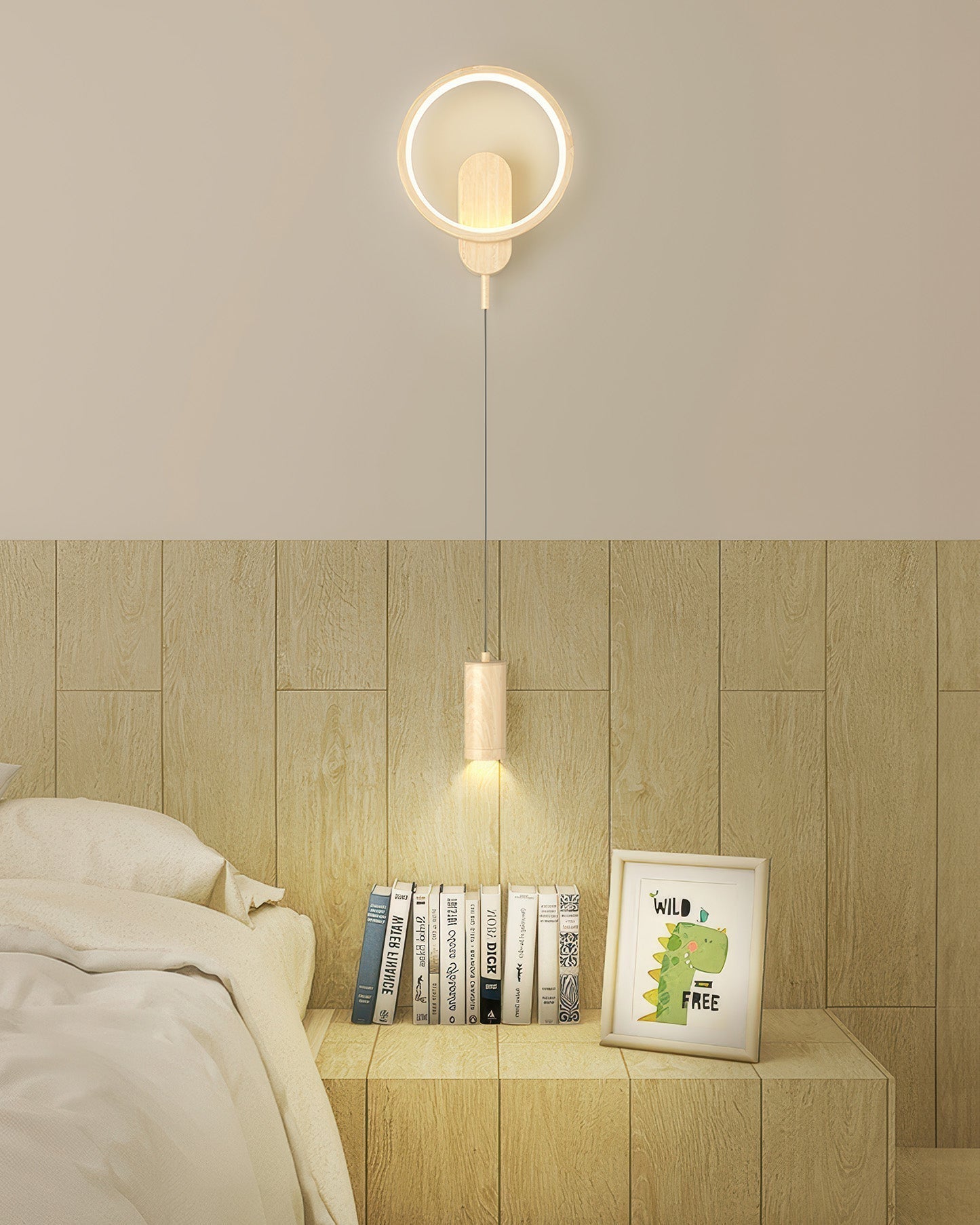 SoraLume Nordic Wood Grain Wall Lamp With Japanese Influence For Cozy Ambient Lighting In Living Spaces