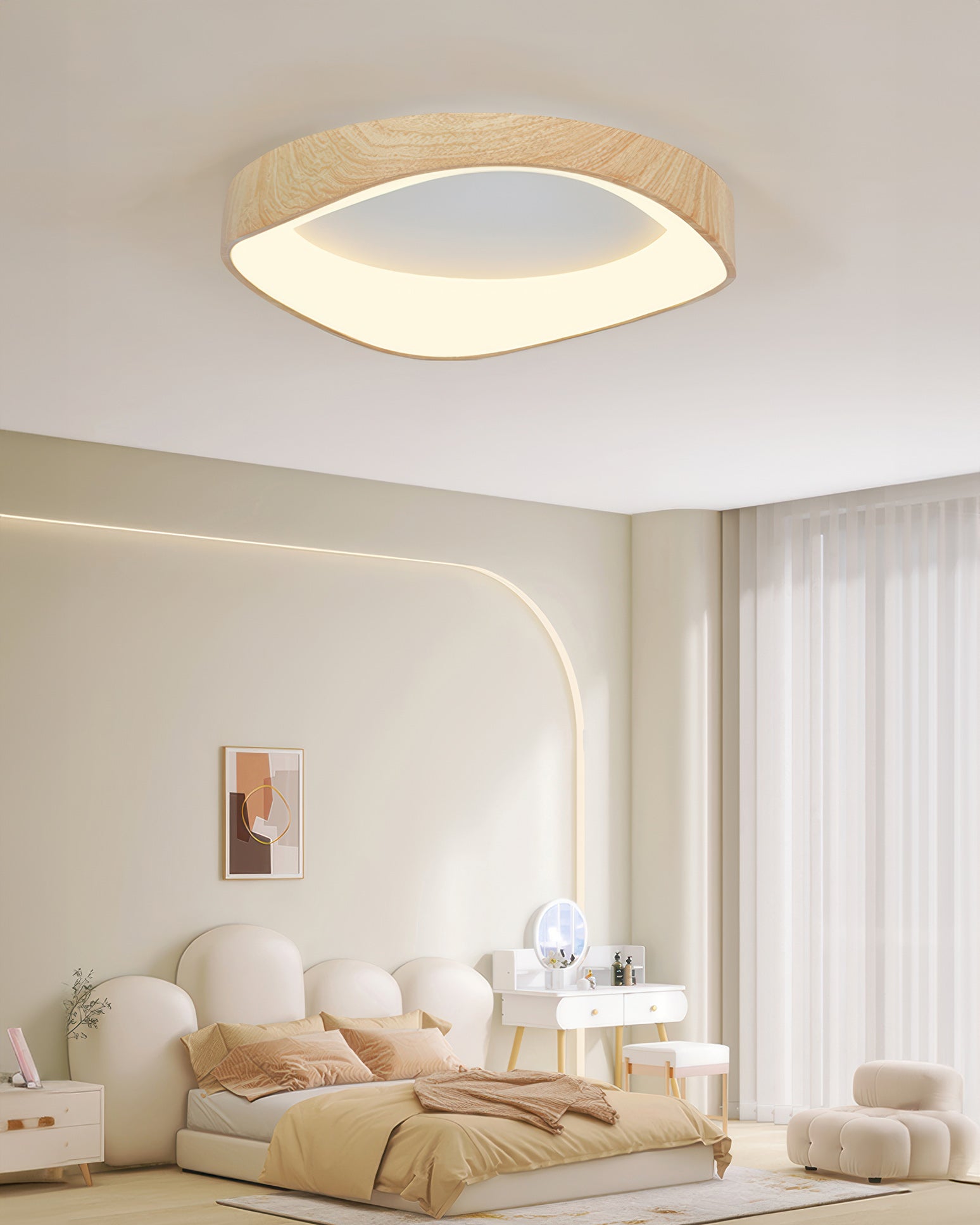 NordraHome Nordic Wood Grain LED Ceiling Light In Minimal Scandi Design For Living Rooms And Bedrooms