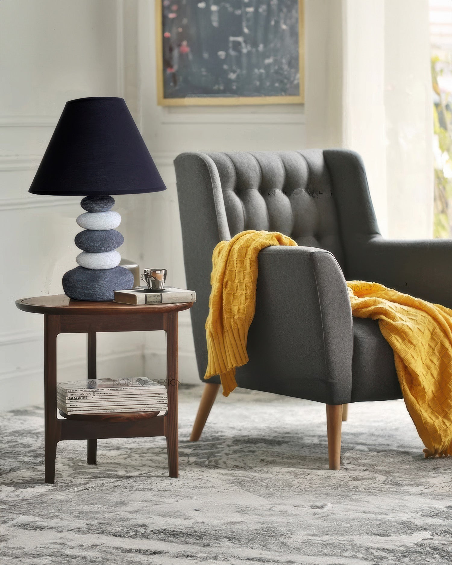 Ashford Ambient Fabric Table Lamp With Stone Effect Ceramic Base And Soft Fabric Shade For Living Room