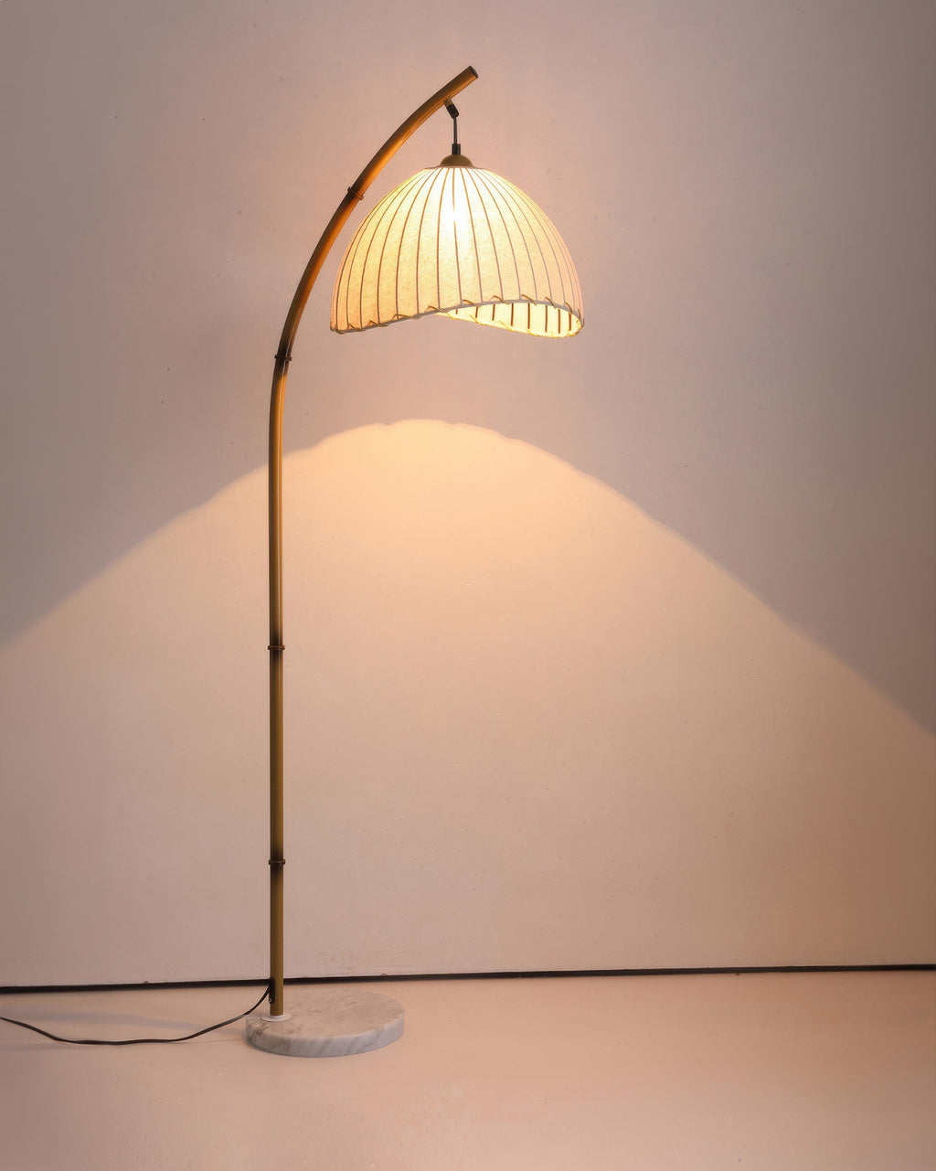 Kiyora Bamboo Inspired Floor Lamp With Fabric Shade Soft Ambient Glow For Calm Living Spaces