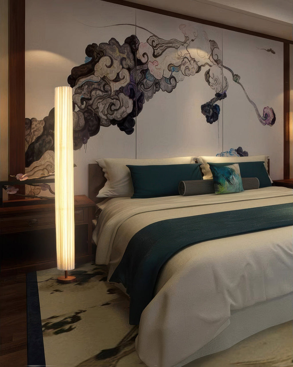 Kiyomi Wabi-Sabi Oriental Floor Lamp With Serene Minimalist Design For Living Room And Reading Nook