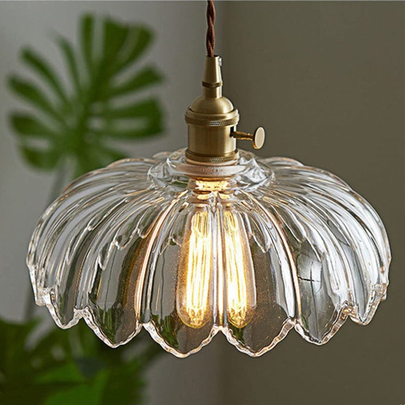 Vintage Floral Glass Pendant Lamp with Copper Details