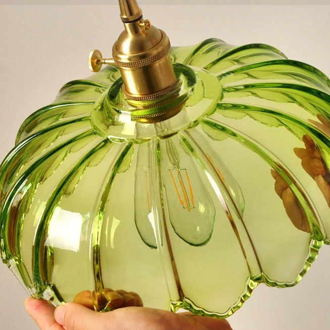 Vintage Floral Glass Pendant Lamp with Copper Details
