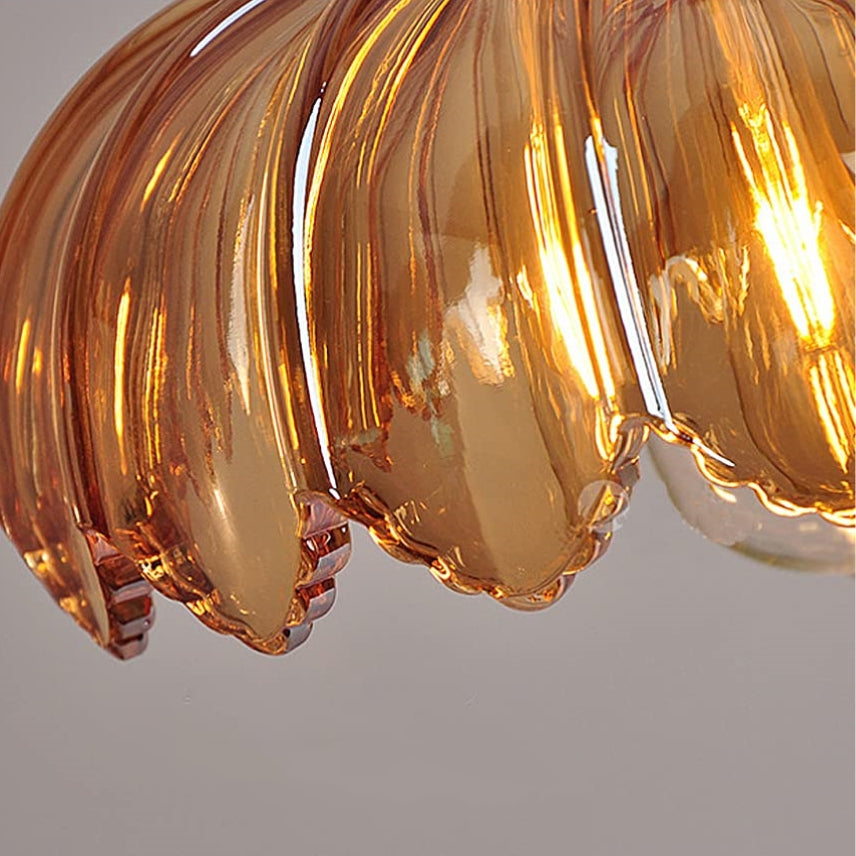 Vintage Floral Glass Pendant Lamp with Copper Details